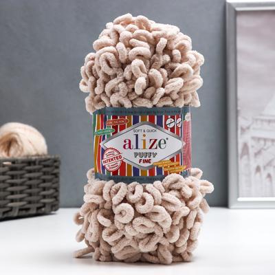 Плюшевая пряжа для вязания руками ALIZE, Puffy fine, 100% микрополиэстер, 14.5 м/100 г, (599 слоновая кость)