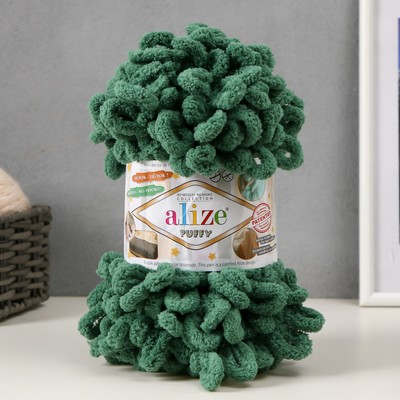 Плюшевая пряжа для вязания руками ALIZE, Puffy, 100 % микрополиэстер, 9 м/100 г, (532 зелёная трава)