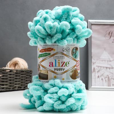 Плюшевая пряжа для вязания руками ALIZE, Puffy, 100 % микрополиэстер, 9 м/100 г, (19 св. бирюзовый)