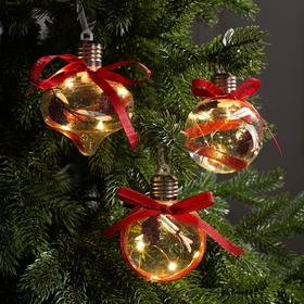 УЦЕНКА Набор ёлочных шаров Luazon Lighting, 3 штуки, батарейки, 5 LED, свечение тёплое белое 7329303