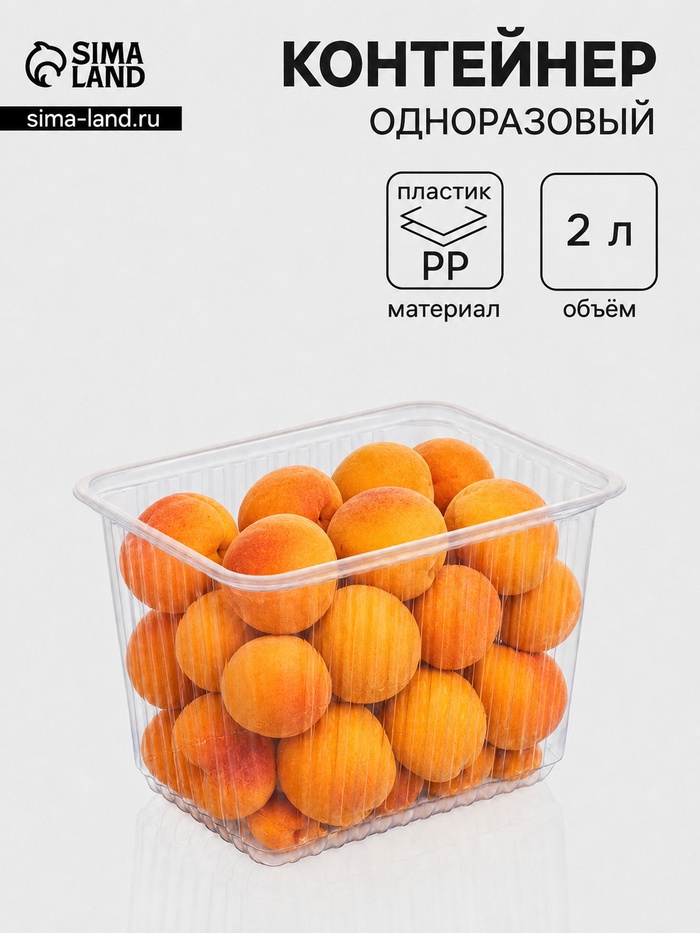 Контейнер одноразовый «Южуралпак», КР-179, пластик, 2 л, 17.9×13.2×13 см, прозрачный - Фото 1