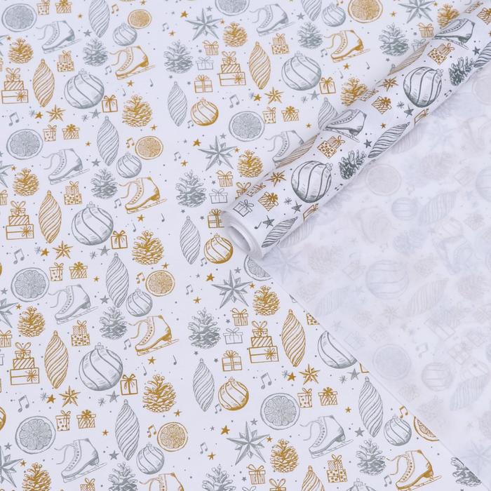 Бумага крафт упаковочная "Еловые игрушки и коньки" 70г/м2 0,55 x 10м - Фото 1