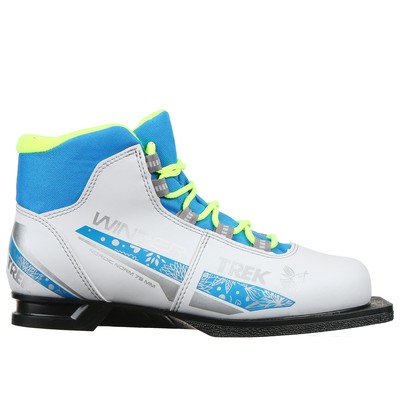 Ботинки лыжные женские TREK Winter 3, NN75, искусственная кожа, цвет белый/голубой/лайм-неон, лого серебристый, размер 36