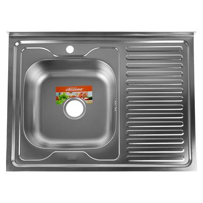 УЦЕНКА Мойка кухонная Accoona AC6080-L, накладная, левая, толщ. 0.6мм, 800х600х165мм, декор