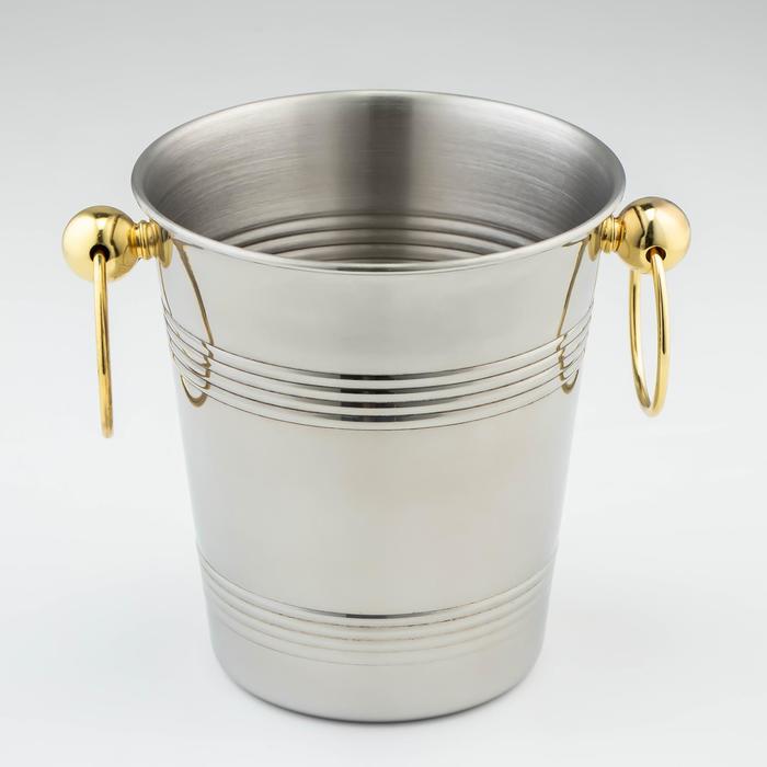 Ведро для льда «Классик», 2.1 л, 20.5×16×17.5 см, золотые ручки, нержавеющая 201 сталь - Фото 1