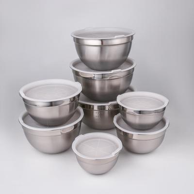 Набор мисок, 8 шт.: d=18 см,20 см,22 см,24 см,26 см,28 см,30 см,32 см, с крышками, нержавеющая сталь