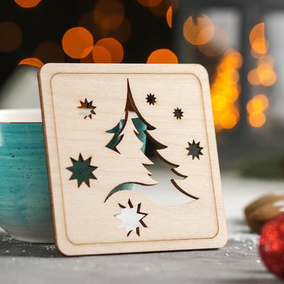 Подставка под горячее новогодняя Доляна «Ёлочка и снежинки», 9×9 см, дерево