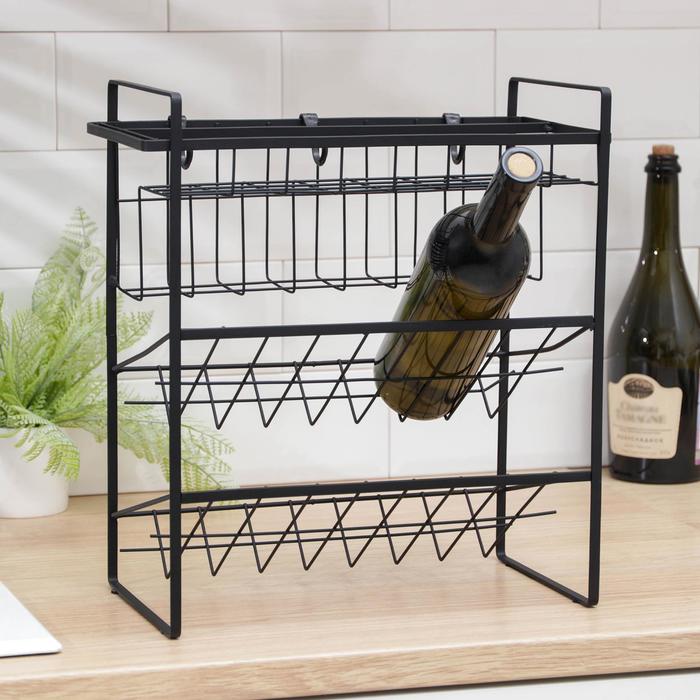 Подставка для бутылок Доляна, 2 яруса, угол 45 градусов, цвет чёрный - Фото 1