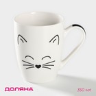 Кружка Доляна «Белый кот», 350 мл, фарфор, белая - Фото 1