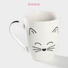 Кружка Доляна «Белый кот», 350 мл, фарфор, белая - Фото 2