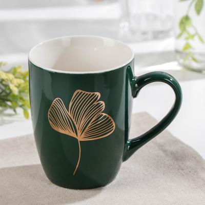 Кружка фарфоровая Доляна «Изумруд. Клевер», 350 мл, цвет зелёный