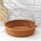 Хлебница с крышкой Доляна «Крем», плетёное основание, d=40 см, пластик, коричневая - Фото 4