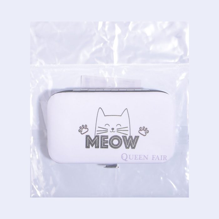 Набор маникюрный «Meow», 7 предметов, цвет белый - фото 1882245542