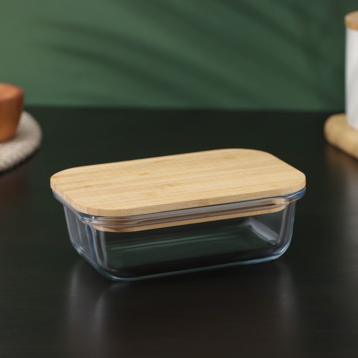 Контейнер для еды BellaTenero «Эко», 370 мл, с бамбуковой крышкой, жаропрочное стекло, прозрачный - Фото 1