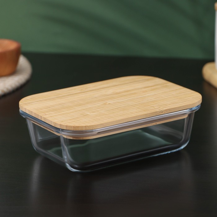 Контейнер для еды из BellaTenero «Эко», 640 мл, с бамбуковой крышкой, жаропрочное стекло, прозрачный - Фото 1