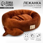 Лежанка с рыбкой, 40 х 40 см, коричневая - Фото 1