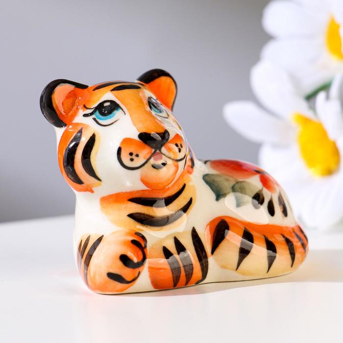 Тигр "Сережа", 4,5х6 см, гжель, цветной - Фото 1
