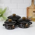 Набор кастрюль эмалированных «Арабика-1», 3 шт.: 1 л, 1.5 л, 2.3 л, индукция, чёрный - Фото 1