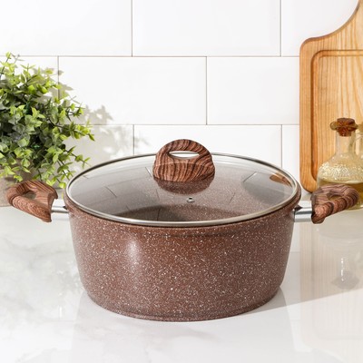 Кастрюля Доляна «Брауни», 5.7 л, d=28 см, h=12 см, стеклянная крышка, антипригарное покрытие, индукция