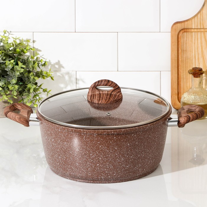 Кастрюля Доляна «Брауни», 5.7 л, d=28 см, h=12 см, стеклянная крышка, антипригарное покрытие, индукция - Фото 1