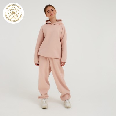 Брюки для девочки с начёсом MINAKU: Basic Line KIDS, пудровые, рост 110 см