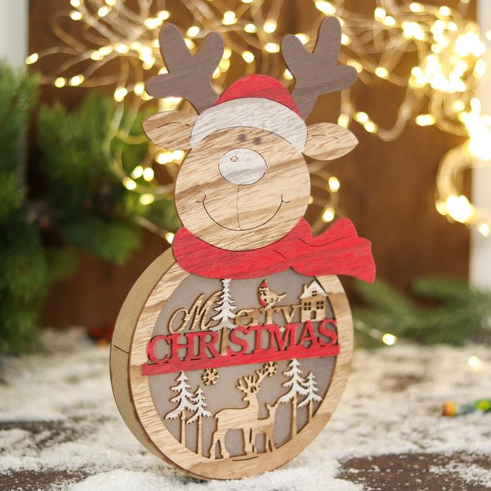 Светильник новогодний «Олень в шарфике и пожеланием» 16.5×30 см - Фото 1
