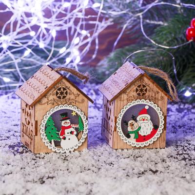 Украшение ёлочное свет "Сказочный домик" 7х8 см, микс