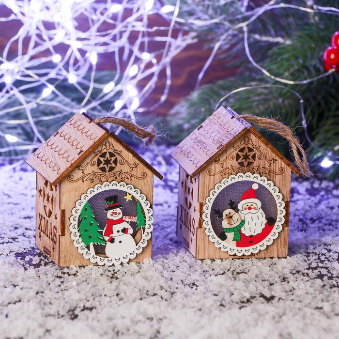 Украшение ёлочное свет "Сказочный домик" 7х8 см, микс - Фото 1