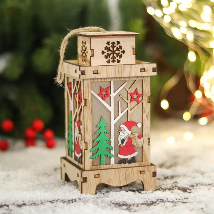 Светильник новогодний «Дед Мороз под звёздами, в фонарике» 8×16 см - Фото 1