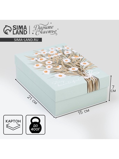 Коробка подарочная складная, упаковка, «Ромашки», 21×15×7 см