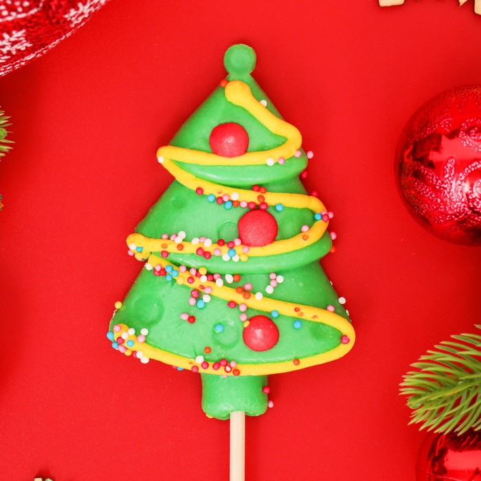Карамель леденцовая новогодняя на палочке "3D Ёлочка с узорами", 40 г - Фото 1