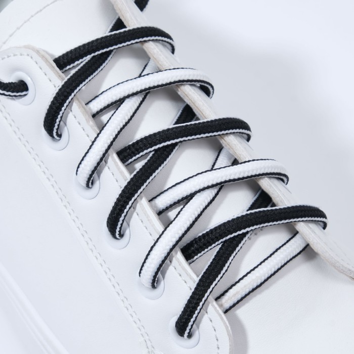 Шнурки для обуви, пара, круглые, d = 5 мм, 90 см, цвет чёрный/белый - Фото 1