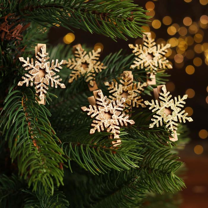 Набор декоративных прищепок с подсветкой «Снежинки» 12×8 см, набор 6 шт. - Фото 1