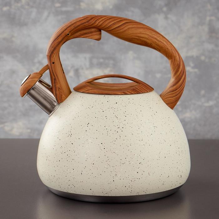 УЦЕНКА Чайник со свистком Magistro Stone, 2,7 л, ручка soft-touch, индукция, цвет бежевый - Фото 1