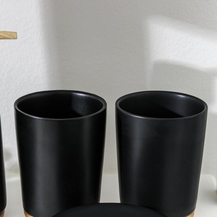 Набор аксессуаров для ванной комнаты «Эко», 4 предмета (мыльница, дозатор для мыла, 2 стакана), цвет чёрный - фото 1883731716