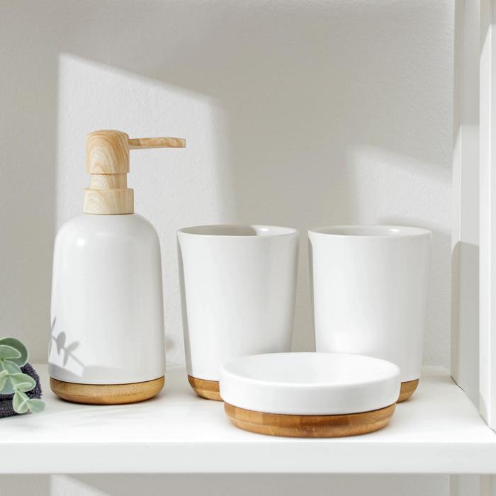 Набор аксессуаров для ванной комнаты «Эко», 4 предмета (мыльница, дозатор для мыла, 2 стакана), цвет белый - фото 1905832044