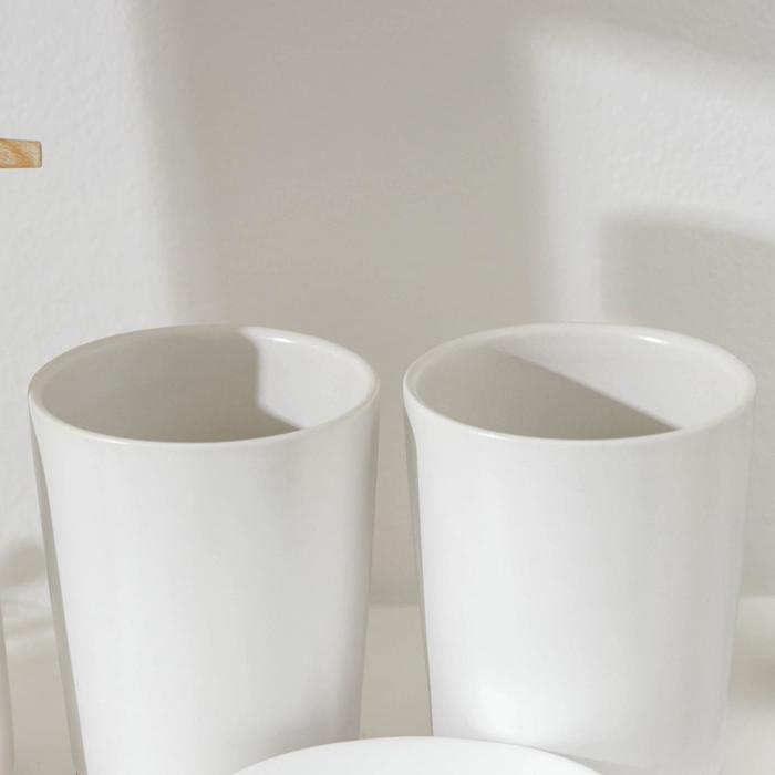Набор аксессуаров для ванной комнаты «Эко», 4 предмета (мыльница, дозатор для мыла, 2 стакана), цвет белый - фото 1905832046