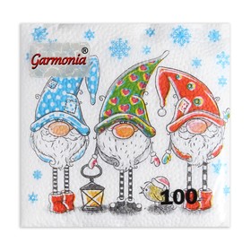 Салфетки новогодние бумажные «Сказочные гномы», 24?24 см, 100 шт. (комплект 4 шт)