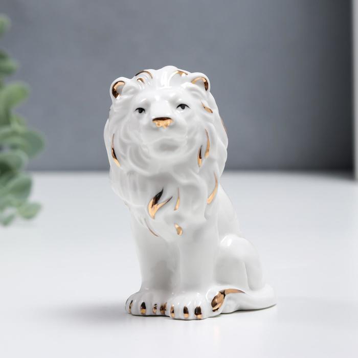 Сувенир керамика "Белый лев" с золотом 10 см - Фото 1