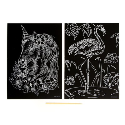 Набор гравюр «Единорог и фламинго» с металлическим эффектом «золото», 2 шт., А5