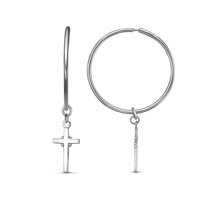 Серьги-кольца «Крестик», d=2,5 см, посеребрение - Фото 1
