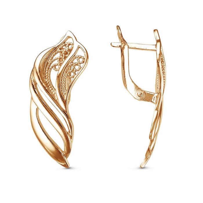 Серьги «Крыло», розовое золочение - Фото 1