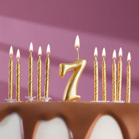 Набор свечей для торта (2 в 1) золотая Цифра "7" + Свечи "С Днём Рождения" золотые 10 шт, 7 см 71508