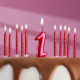 Набор свечей для торта (2 в 1) рубиновая Цифра "1" + Свечи "С Днём Рождения" рубин 10 шт, 7 см 71508