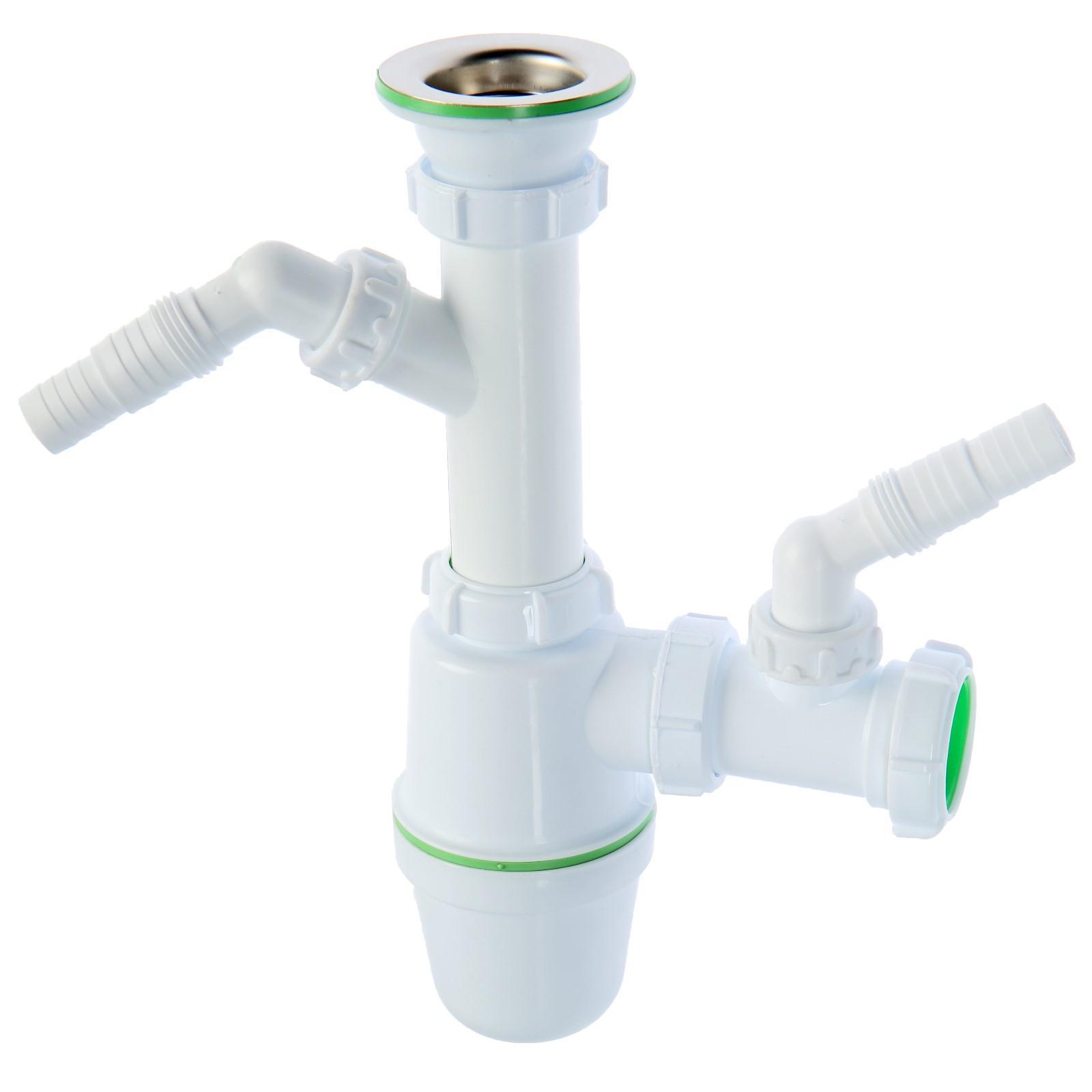 Сифон для мойки Akvater, 1 1/2" х 40 мм, с двумя отводами для ...