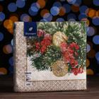 Новогодние салфетки бумажные Перышко Prestige 33х33 "Еловая свежесть" 3сл 20л. - Фото 1