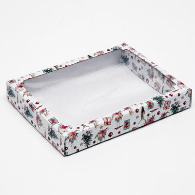 Коробка сборная крышка - дно с окном, «Рождественский вечер», 26×21×4 см