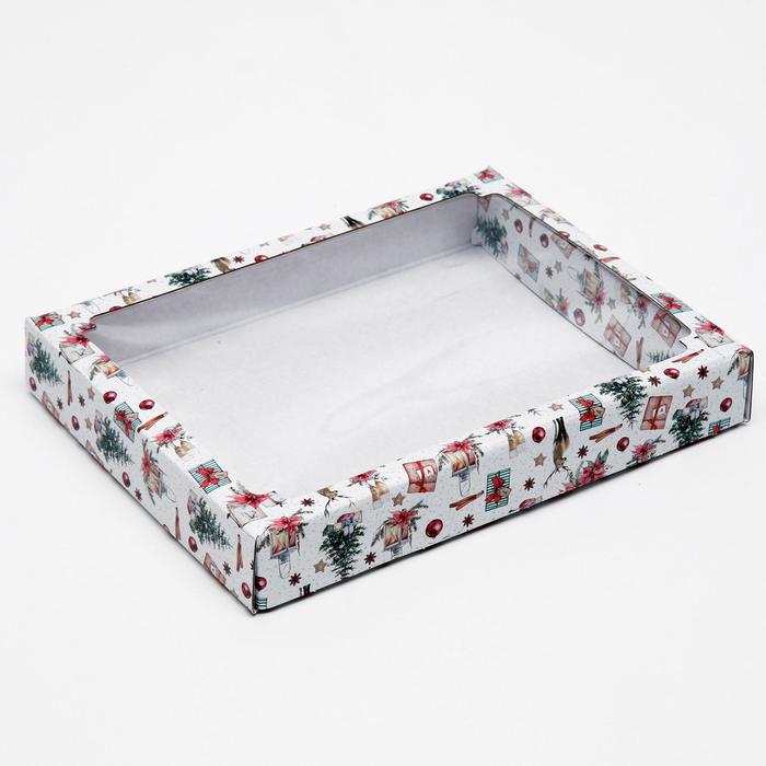 Коробка сборная крышка - дно с окном, «Рождественский вечер», 26×21×4 см