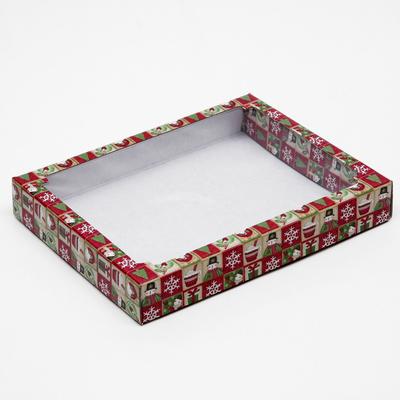 Коробка сборная крышка-дно с окном, "Новогодняя атмосфера", 26 х 21 х 4 см