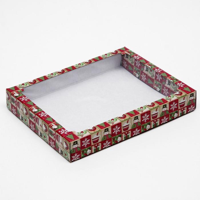 Коробка сборная крышка-дно с окном, "Новогодняя атмосфера", 26 х 21 х 4 см